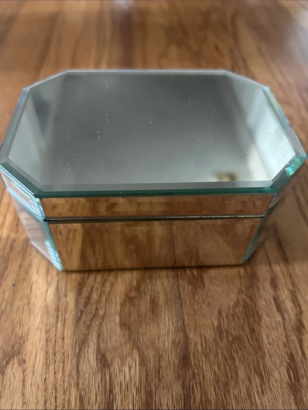 Beautiful Antique Mirrored Glass Jewelry Box - Silver Octagonal Trinket Case